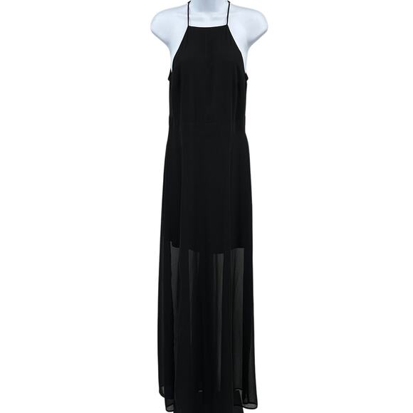 Express Dress WMNS Sz 4 Black Chiffon Lined Halter Spaghetti Strap Maxi Formal - Picture 1 of 9